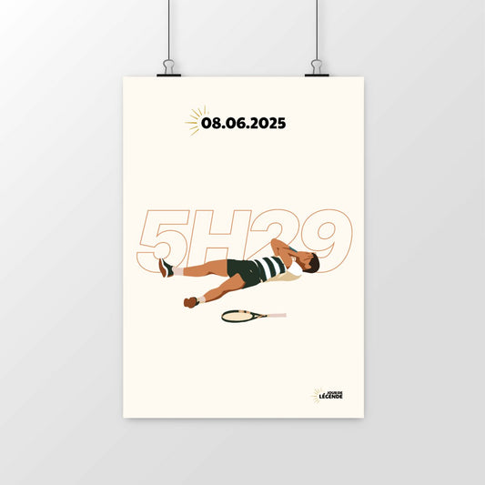 Affiche Carlos Alcaraz – Roland-Garros 2025 • "5H29"